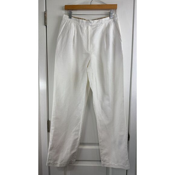 Liz Claiborne Women's Kylie White Linen Blend Pleated Pants Straight Leg Size 8 - Picture 1 of 11